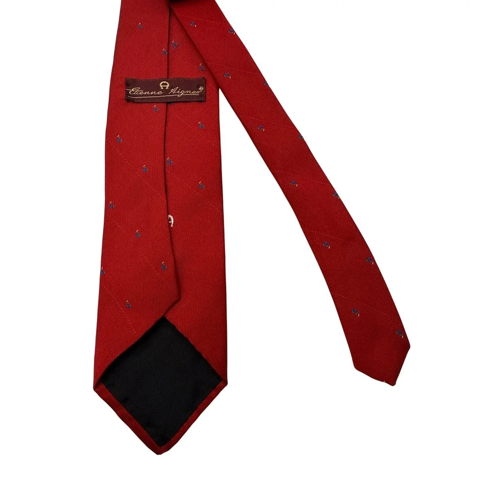 Etienne Aigner Necktie Red Excellent Vintage Horseshoe Logo Pattern